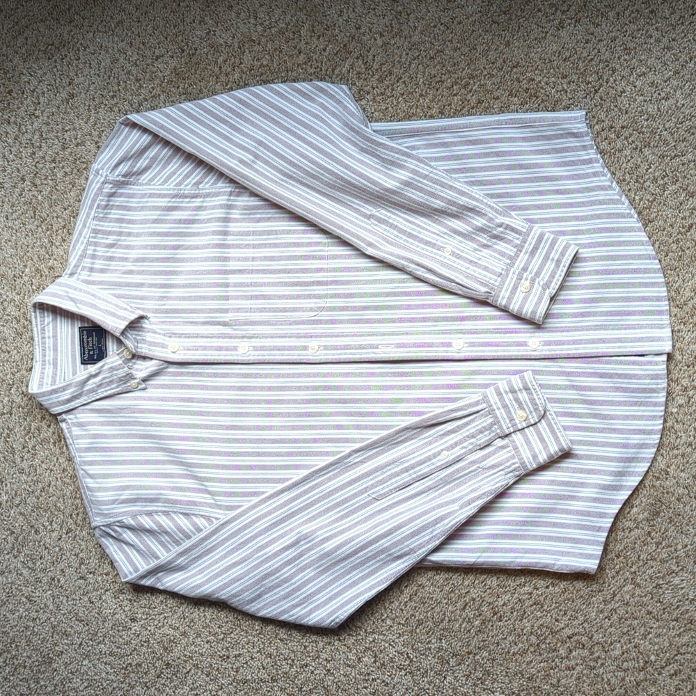 Abercrombie & Fitch Men’s Long Sleeve Oxford Stripe Shirt Size Large